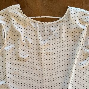 Halogen Polka Dot Sleeveless Blouse White Black Drape V Neck Top Size L
